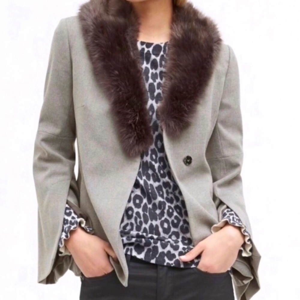 Banana Republic Cape Jacket with Removable Fur Collar